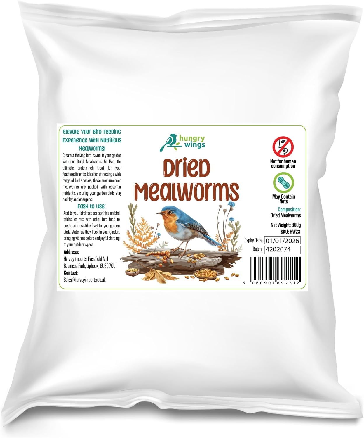 Premium Wild Bird Food 5L Refill, (5L Bag, Dried Mealworms)