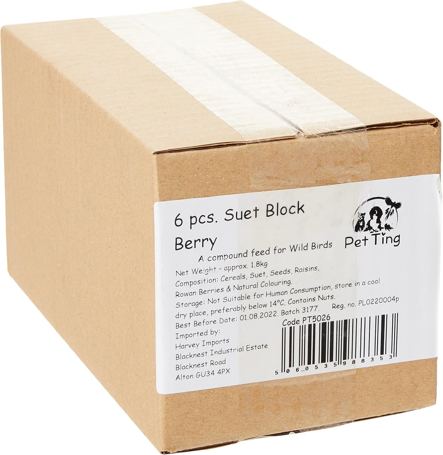 Garden Ting Berry Suet Block Wild Bird Treat, 6 x 300g