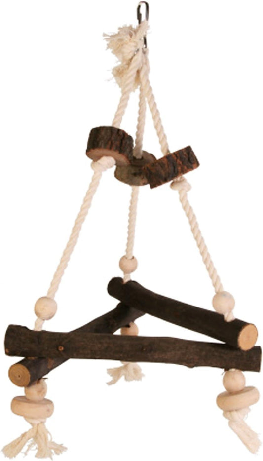 Pet Ting Natural Wooden Triangular Bird Swing Cockatiel Parakeet Bird Perch Rope 27x27x27 cm