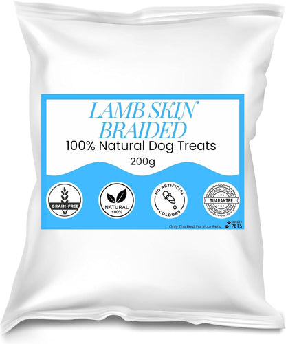 Premium Natural Dog Treat (200g, Lamb Skin Braided)