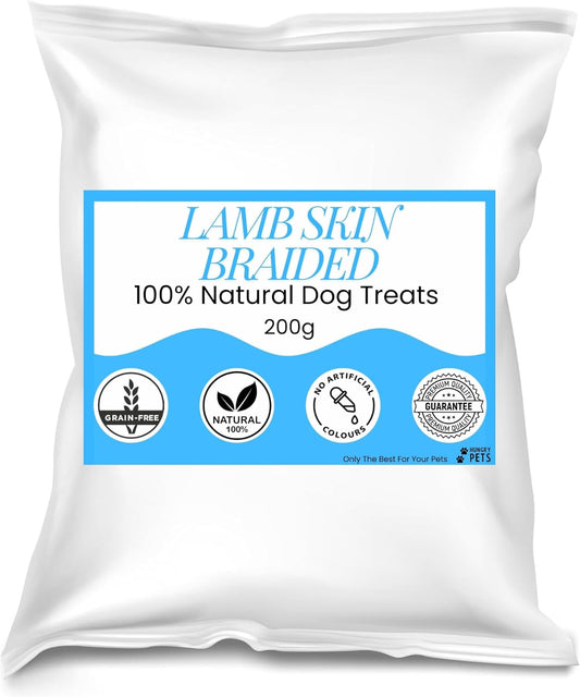 Premium Natural Dog Treat (200g, Lamb Skin Braided)