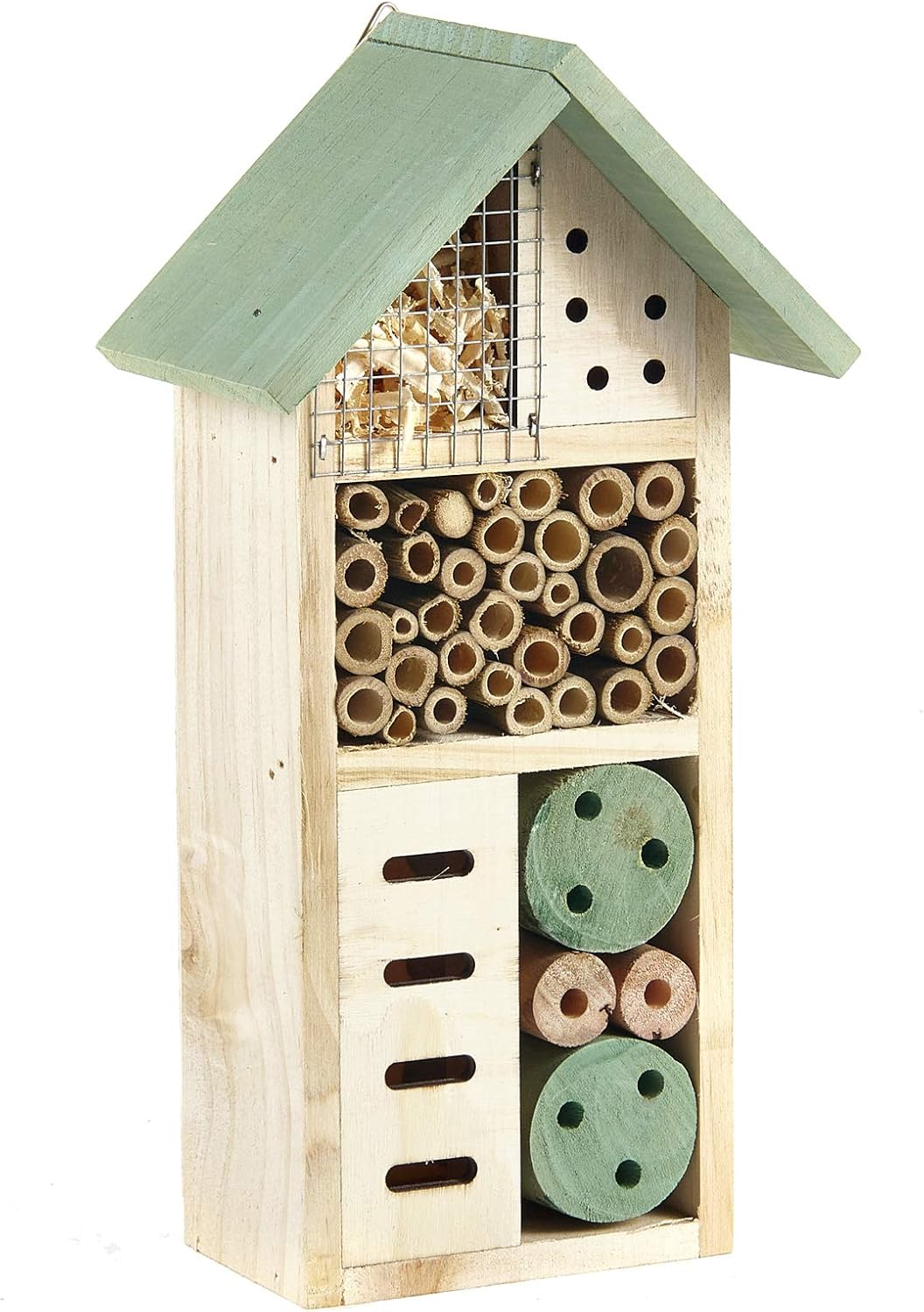 Pet Ting Wooden Insect Bee House Natural Wood Bug Hotel Shelter Garden Nest Box 26cm,Beige