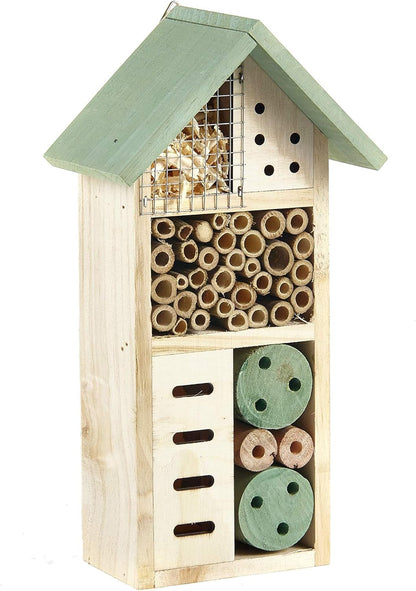 Pet Ting Wooden Insect Bee House Natural Wood Bug Hotel Shelter Garden Nest Box 26cm,Beige