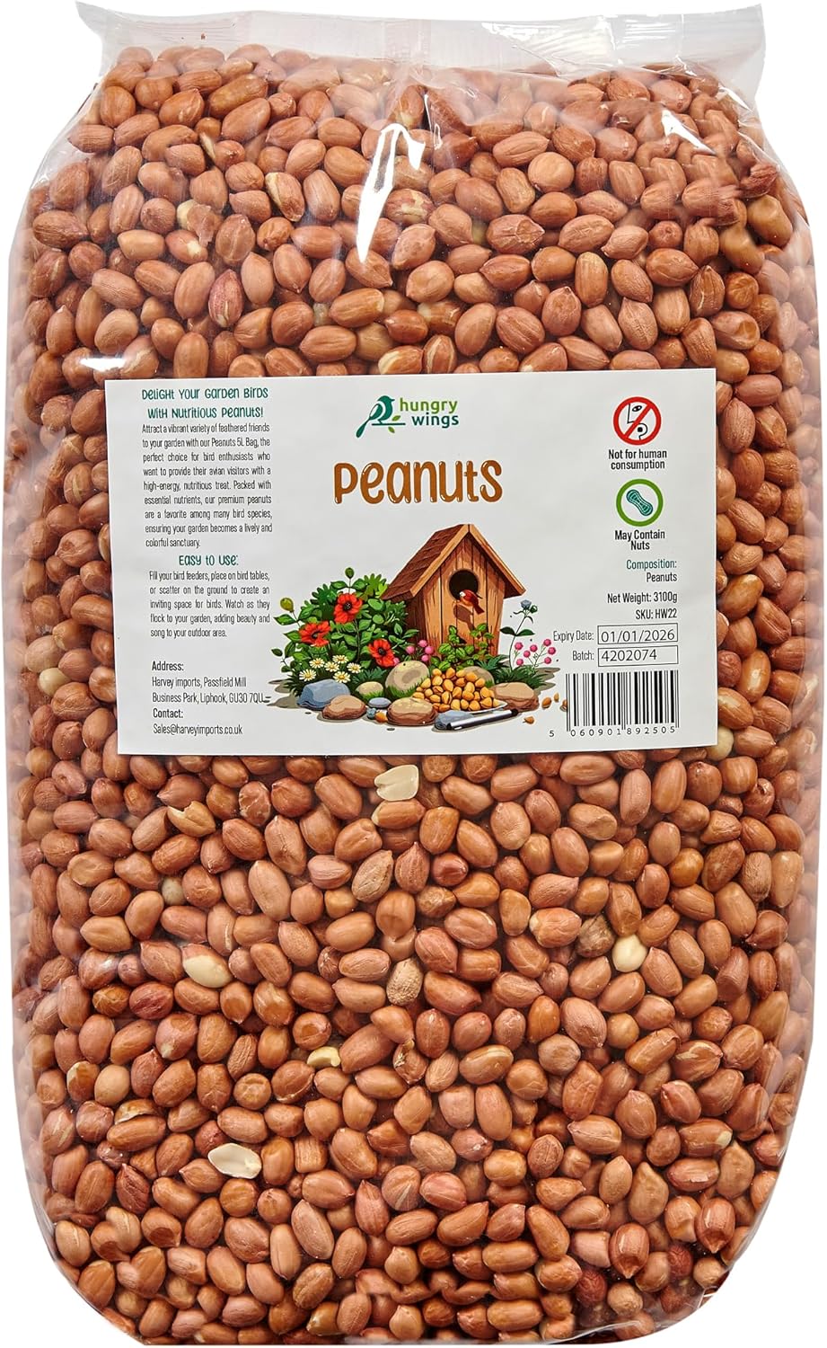 Premium Wild Bird Food 5L Refill, (5L Bag, Peanuts)